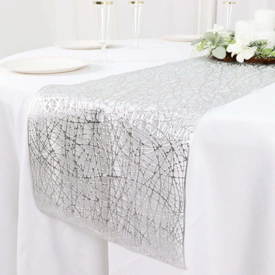 Plastic Woven Vinyl 13"x6ft Table Runner Metallic Silver - Non-Slip & Reversible Tabletop Decor