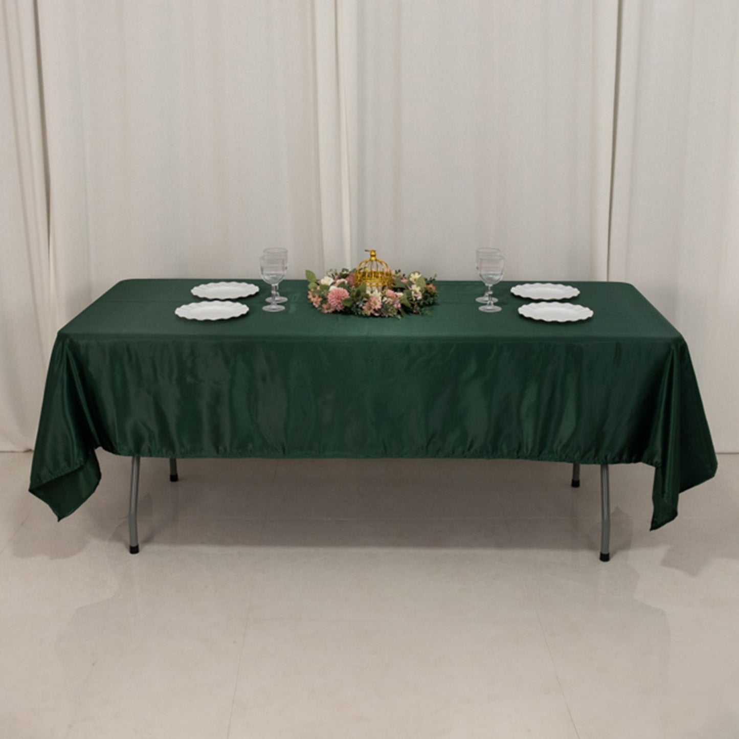 Lamour Satin 60"x102" Rectangle Tablecloth Hunter Emerald Green - Durable & Silky Soft Feel Table