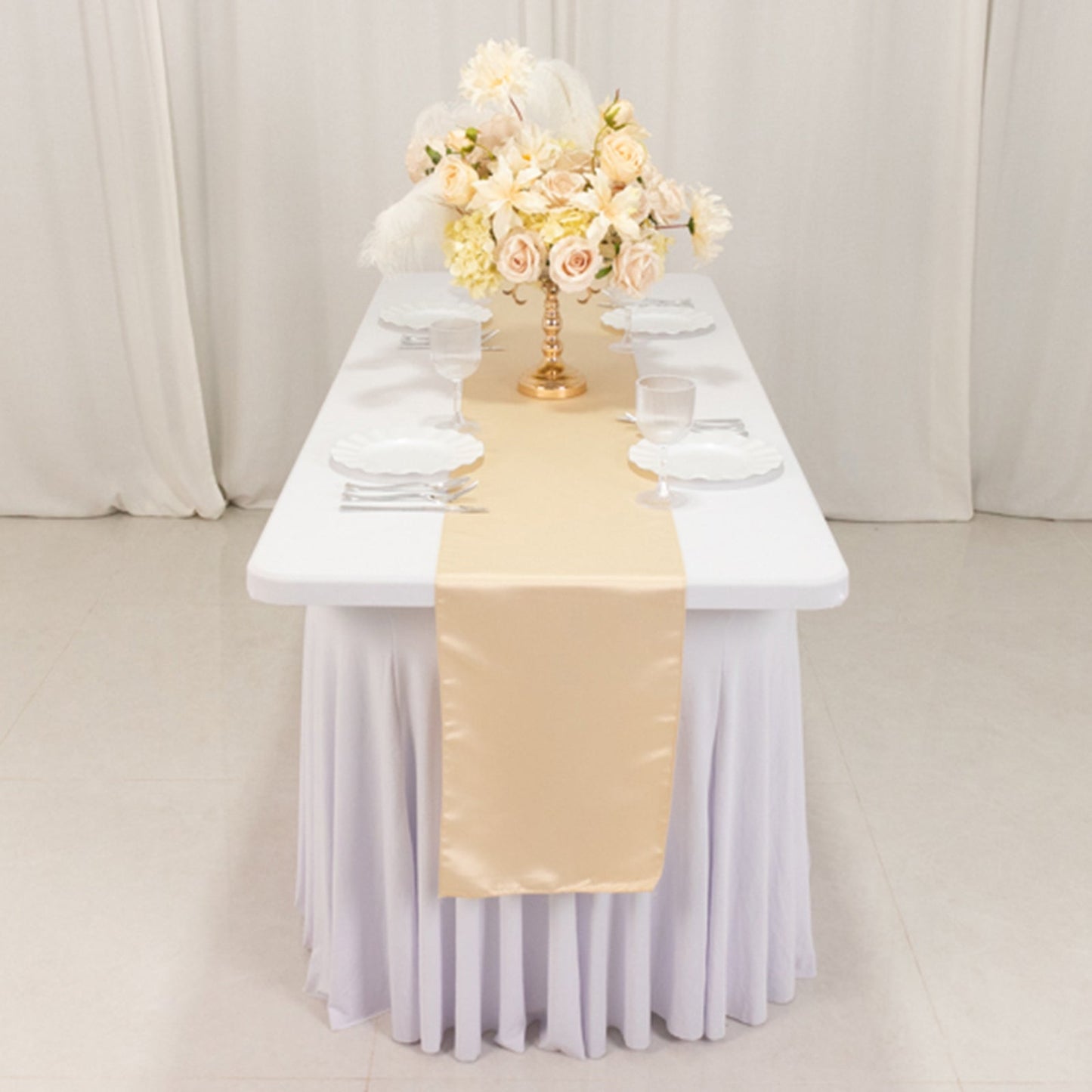 Lamour Satin 12"x108" Table Runner Beige - Smooth & Lustrous Finish