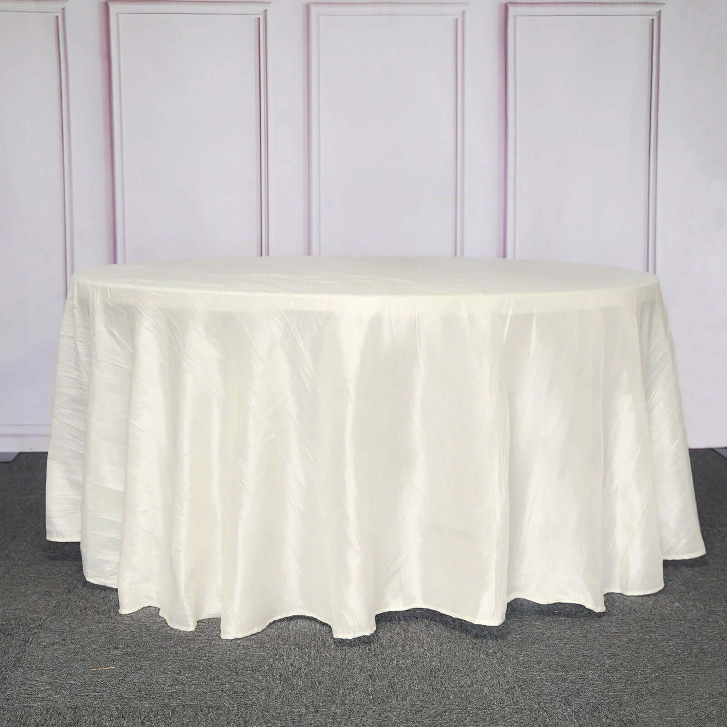 Taffeta 120" Round Tablecloth Ivory - Seamless Accordion Crinkle Table Cover