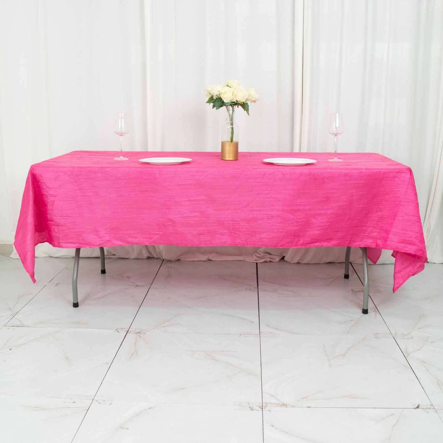 Taffeta 60"x102" Rectangle Tablecloth Fuchsia - Accordion Crinkle Table Cover