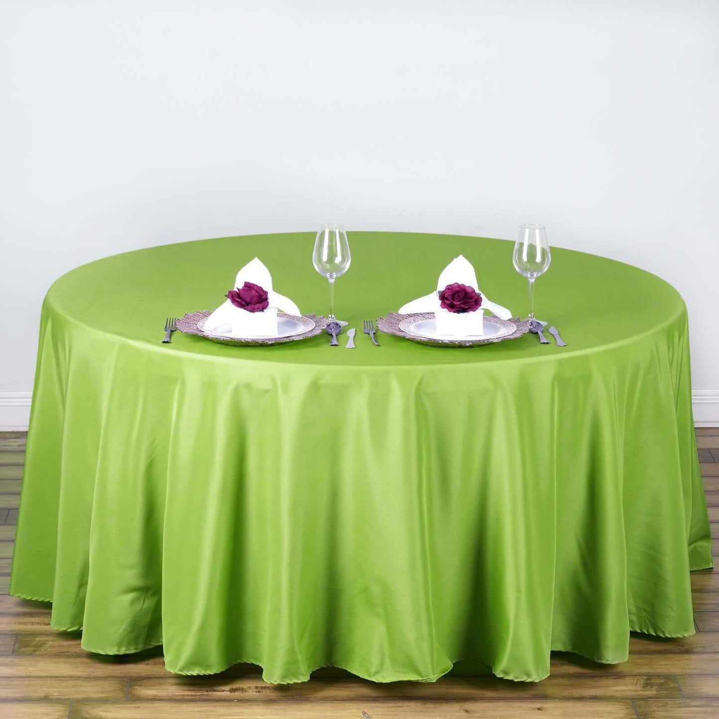Polyester 108" Round Tablecloth Apple Green - Wrinkle - Resistant Table Cover - Linen Luxes