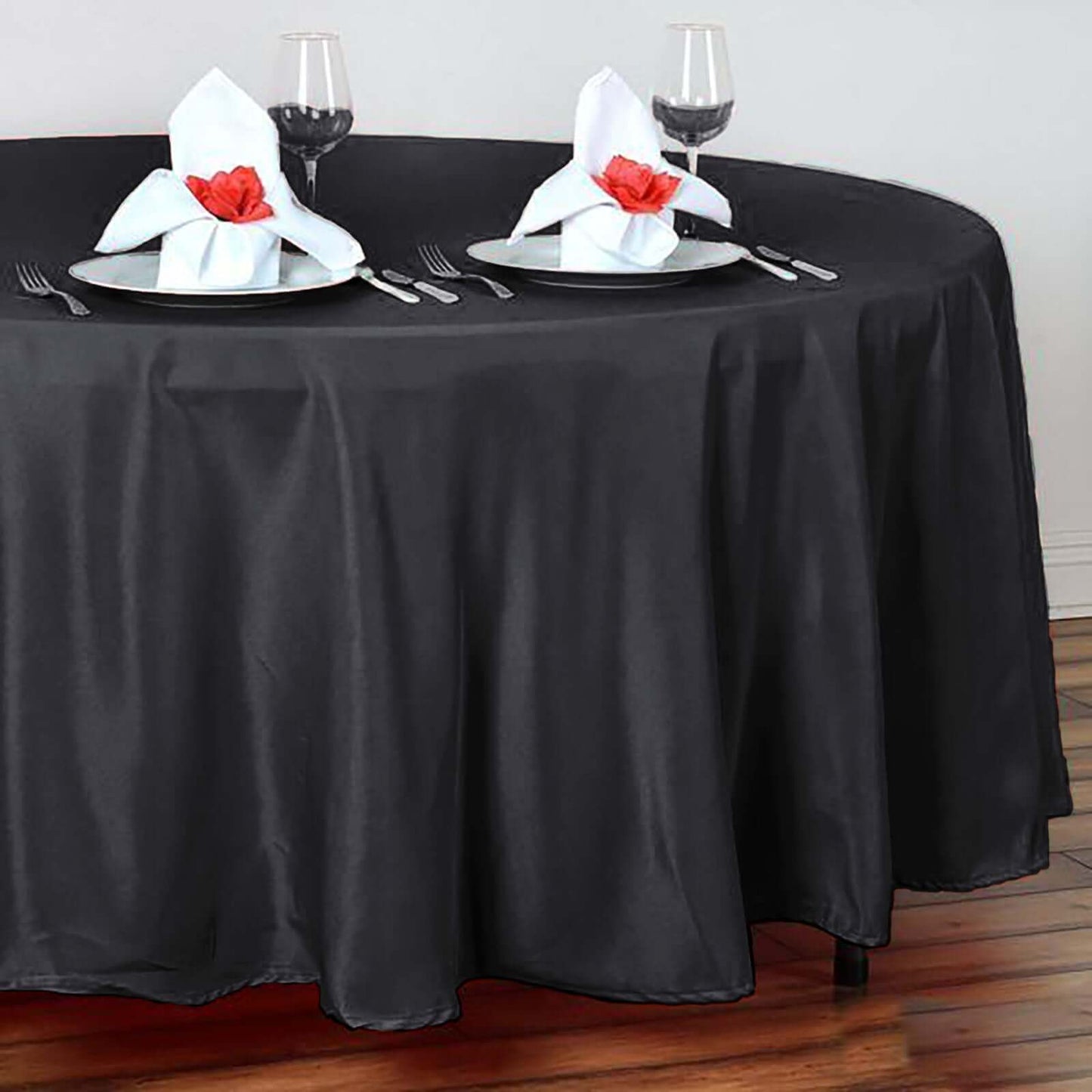 Polyester 108" Round Tablecloth Black - Wrinkle - Resistant and Stylish Table Cover - Linen Luxes