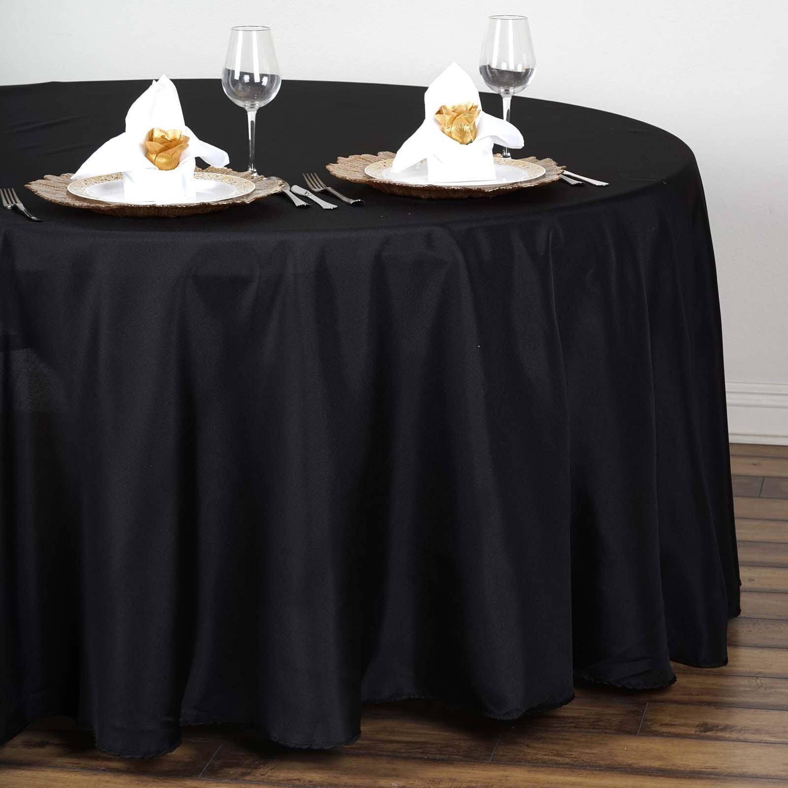 Polyester 108" Round Tablecloth Black - Wrinkle - Resistant and Stylish Table Cover - Linen Luxes