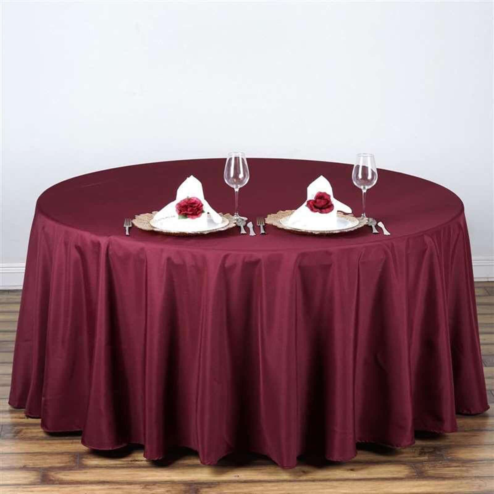 Polyester 108" Round Tablecloth Burgundy - Wrinkle - Resistant Table Cover - Linen Luxes