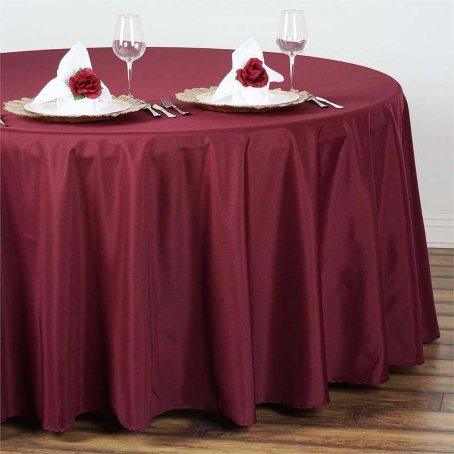 Polyester 108" Round Tablecloth Burgundy - Wrinkle - Resistant Table Cover - Linen Luxes