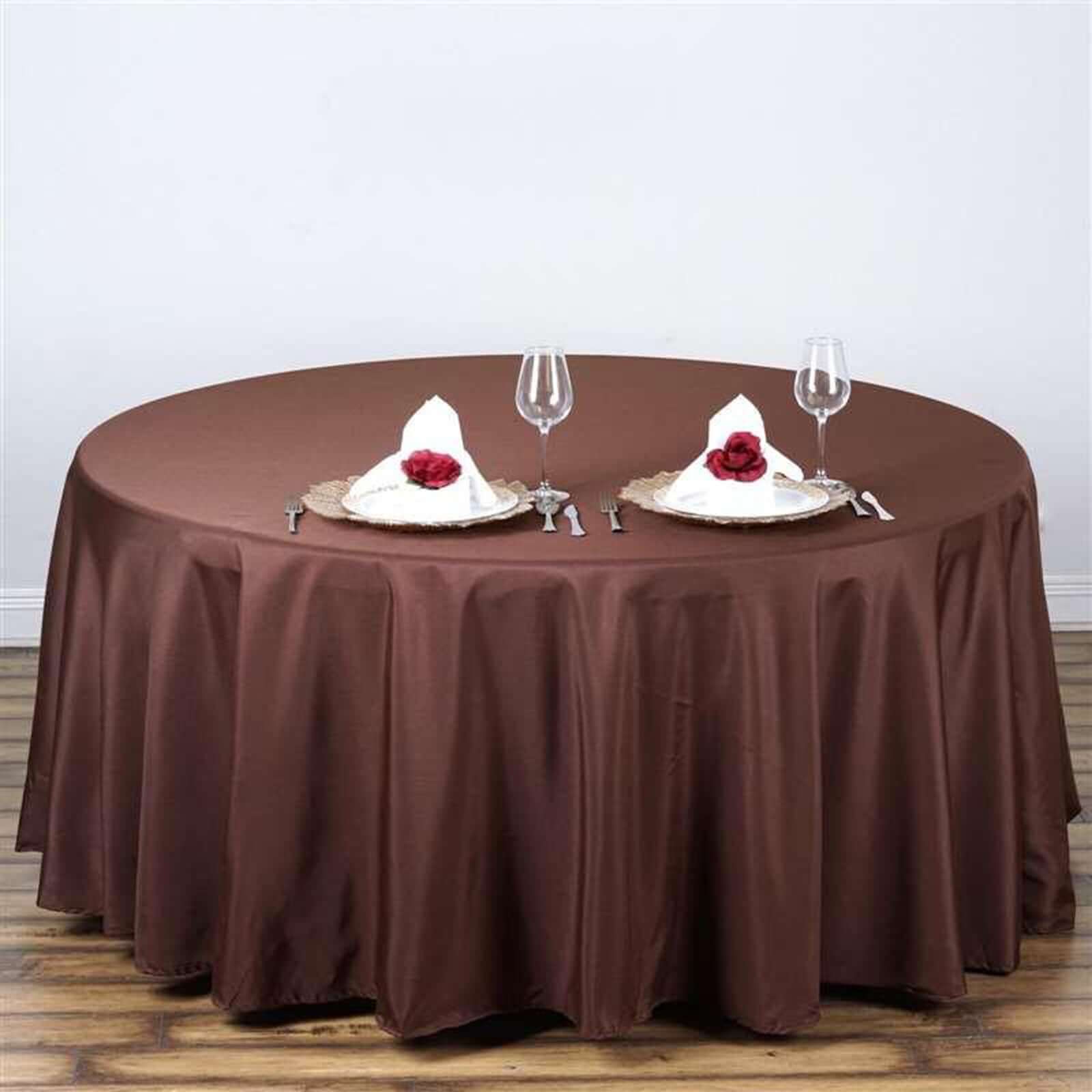 Polyester 108" Round Tablecloth Chocolate - Wrinkle - Resistant Table Cover - Linen Luxes