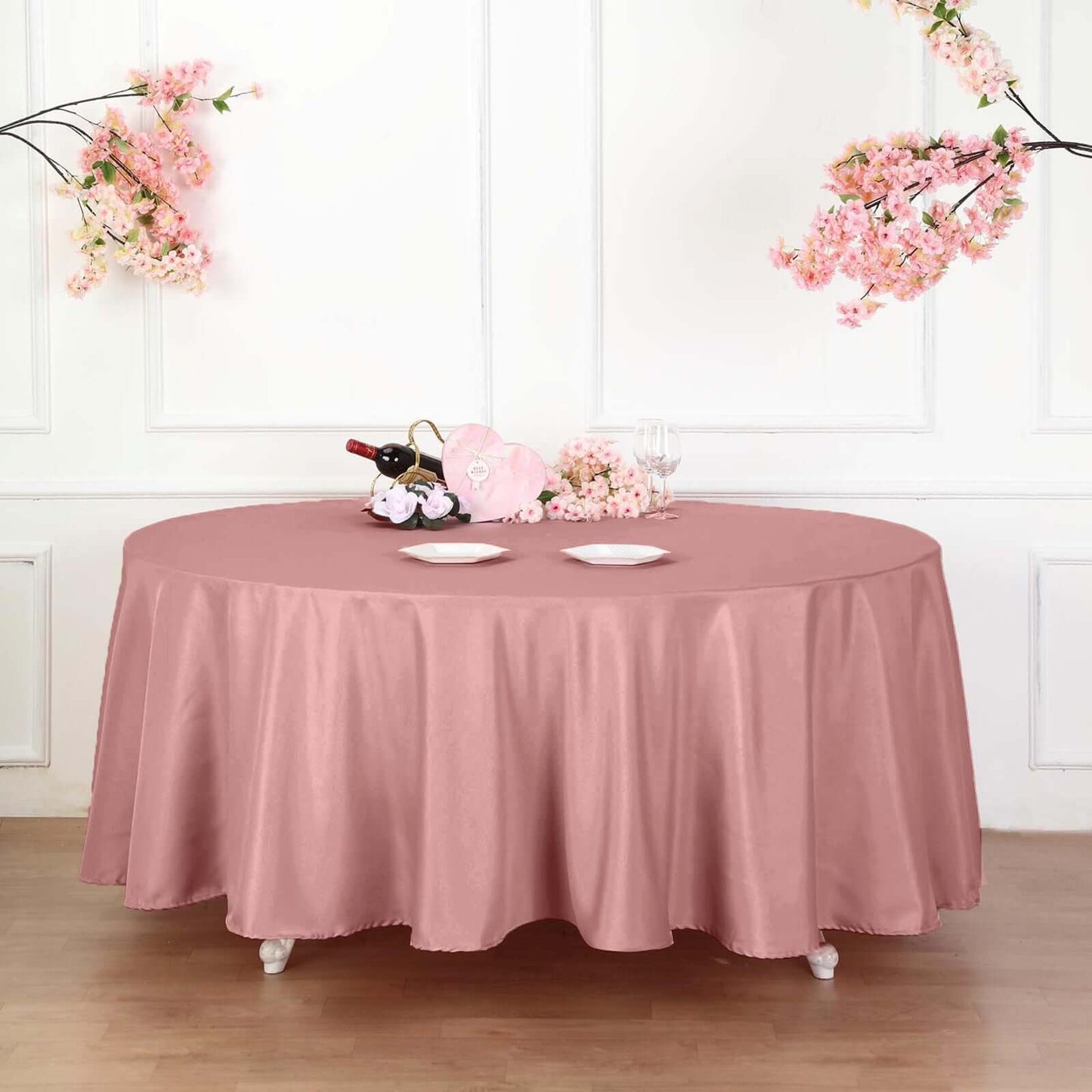 Polyester 108" Round Tablecloth Dusty Rose - Wrinkle - Resistant Table Cover - Linen Luxes