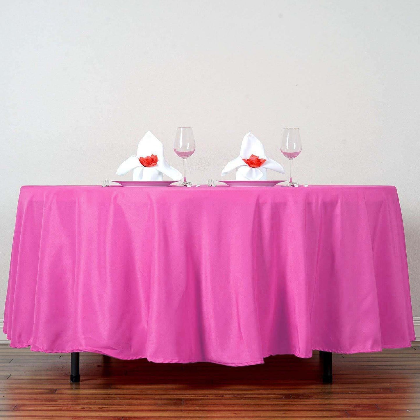 Polyester 108" Round Tablecloth Fuchsia - Wrinkle - Resistant Table Cover - Linen Luxes