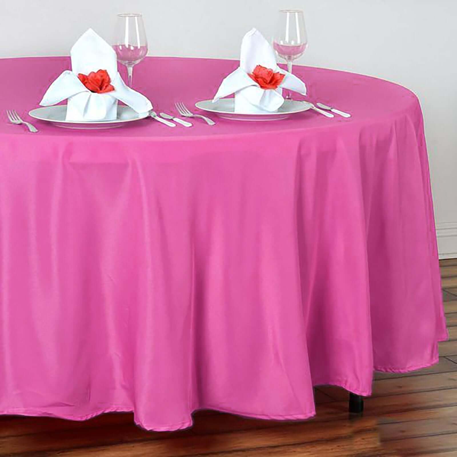 Polyester 108" Round Tablecloth Fuchsia - Wrinkle - Resistant Table Cover - Linen Luxes