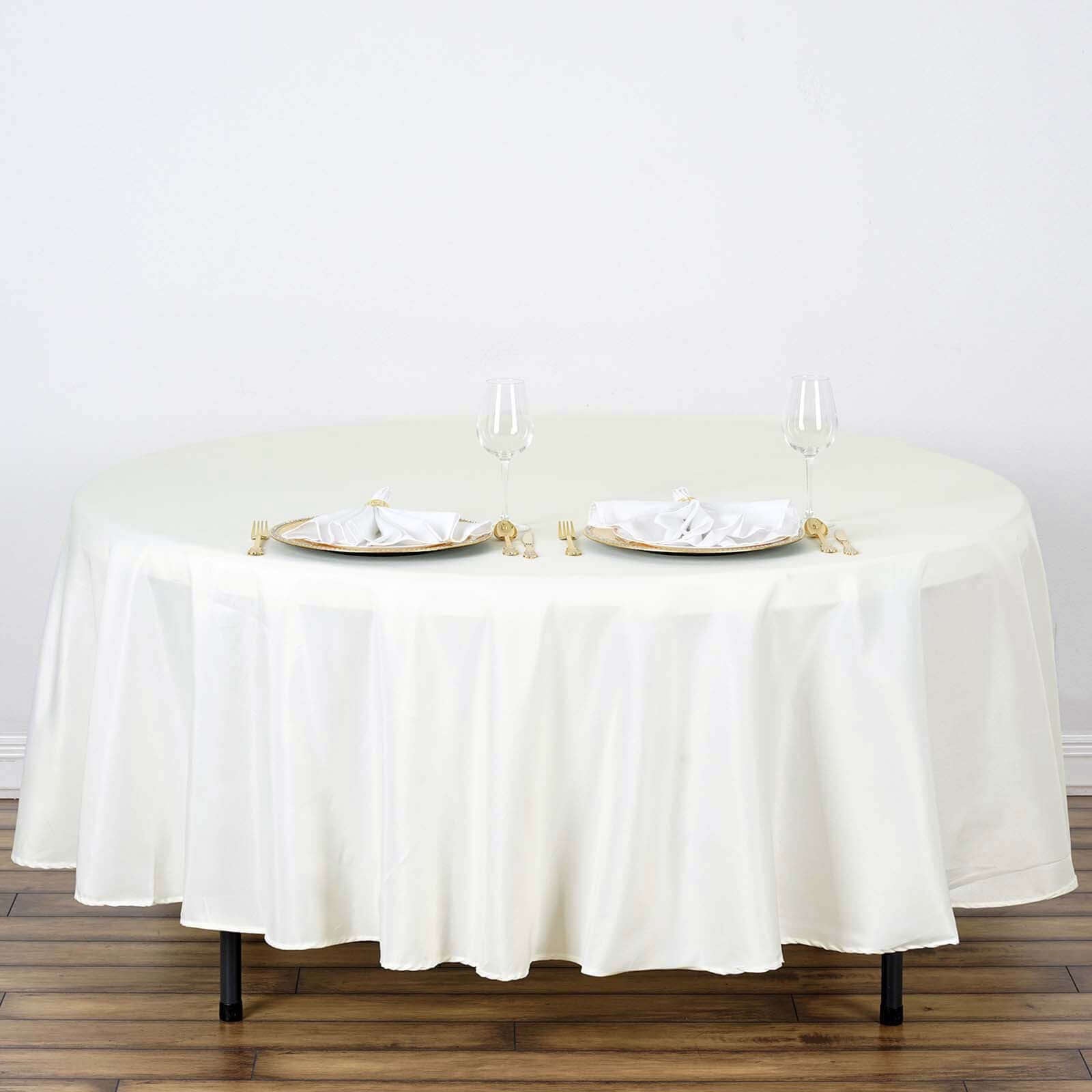 Polyester 108" Round Tablecloth Ivory - Wrinkle - Resistant Table Cover - Linen Luxes