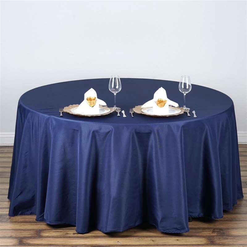 Polyester 108" Round Tablecloth Navy Blue - Wrinkle - Resistant Table Cover - Linen Luxes