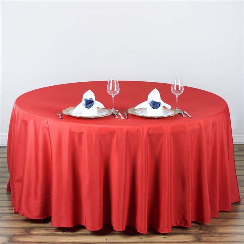 Polyester 108" Round Tablecloth Red - Wrinkle - Resistant Table Cover - Linen Luxes