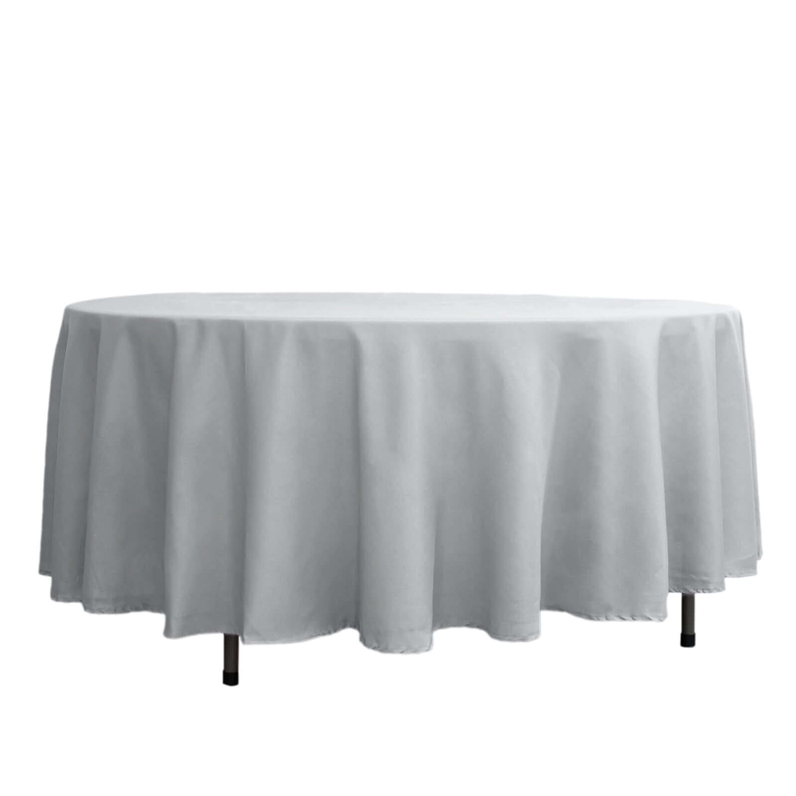 Polyester 108" Round Tablecloth Silver - Wrinkle - Resistant Table Cover - Linen Luxes