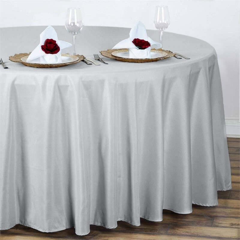 Polyester 108" Round Tablecloth Silver - Wrinkle - Resistant Table Cover - Linen Luxes
