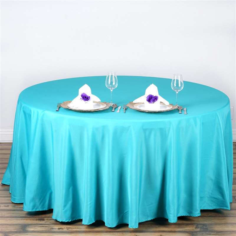 Polyester 108" Round Tablecloth Turquoise - Wrinkle - Resistant Table Cover - Linen Luxes