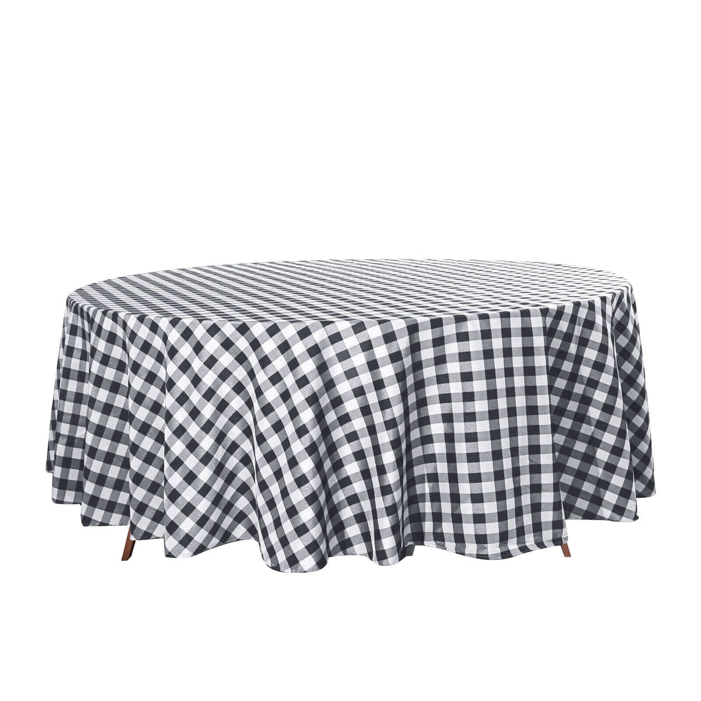 Polyester 108" Round Tablecloth White/Black - Checkered Buffalo Plaid Table Cover - Linen Luxes