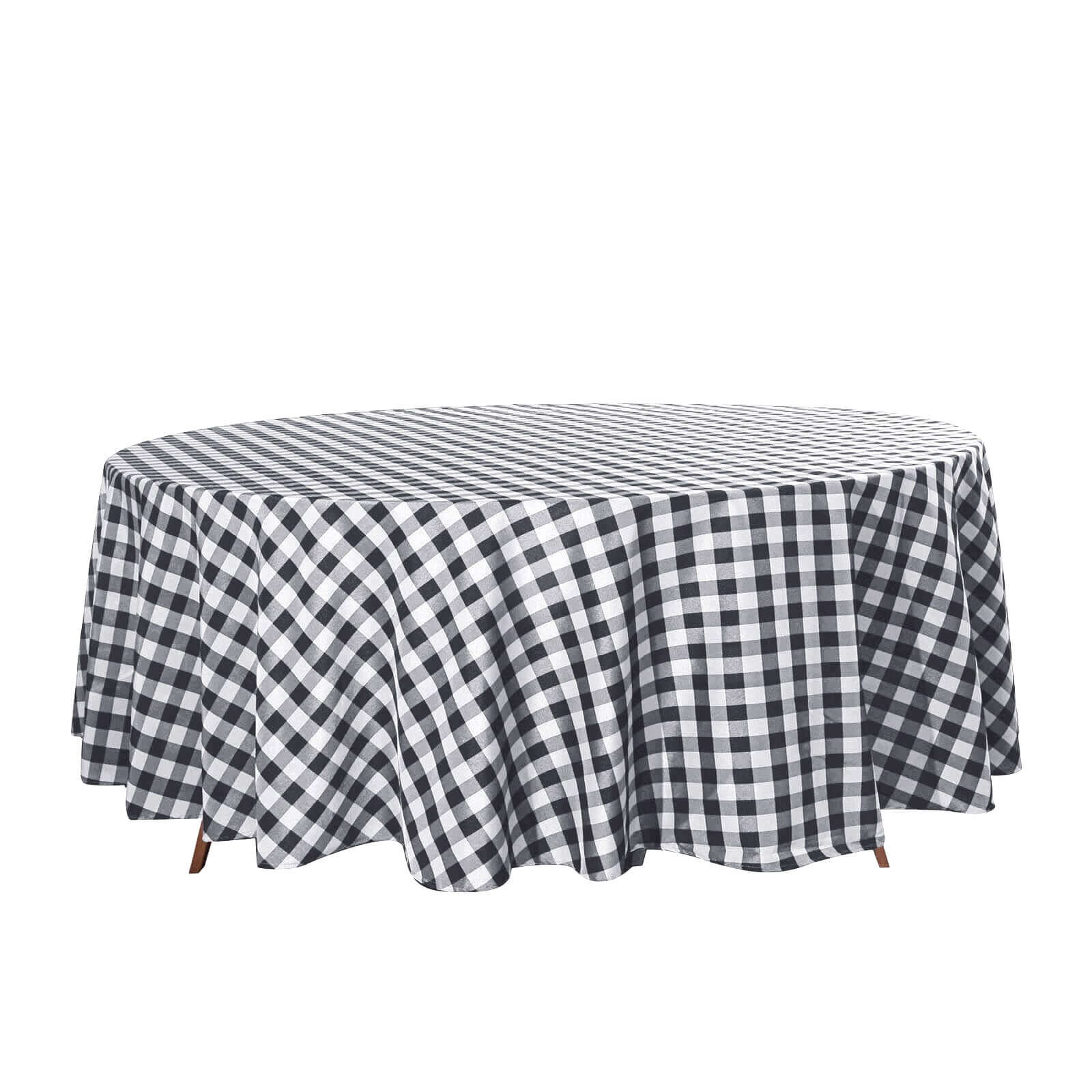 Polyester 108" Round Tablecloth White/Black - Checkered Buffalo Plaid Table Cover - Linen Luxes