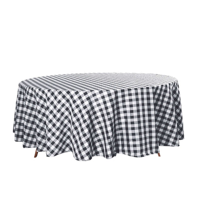 Polyester 108" Round Tablecloth White/Black - Checkered Buffalo Plaid Table Cover - Linen Luxes