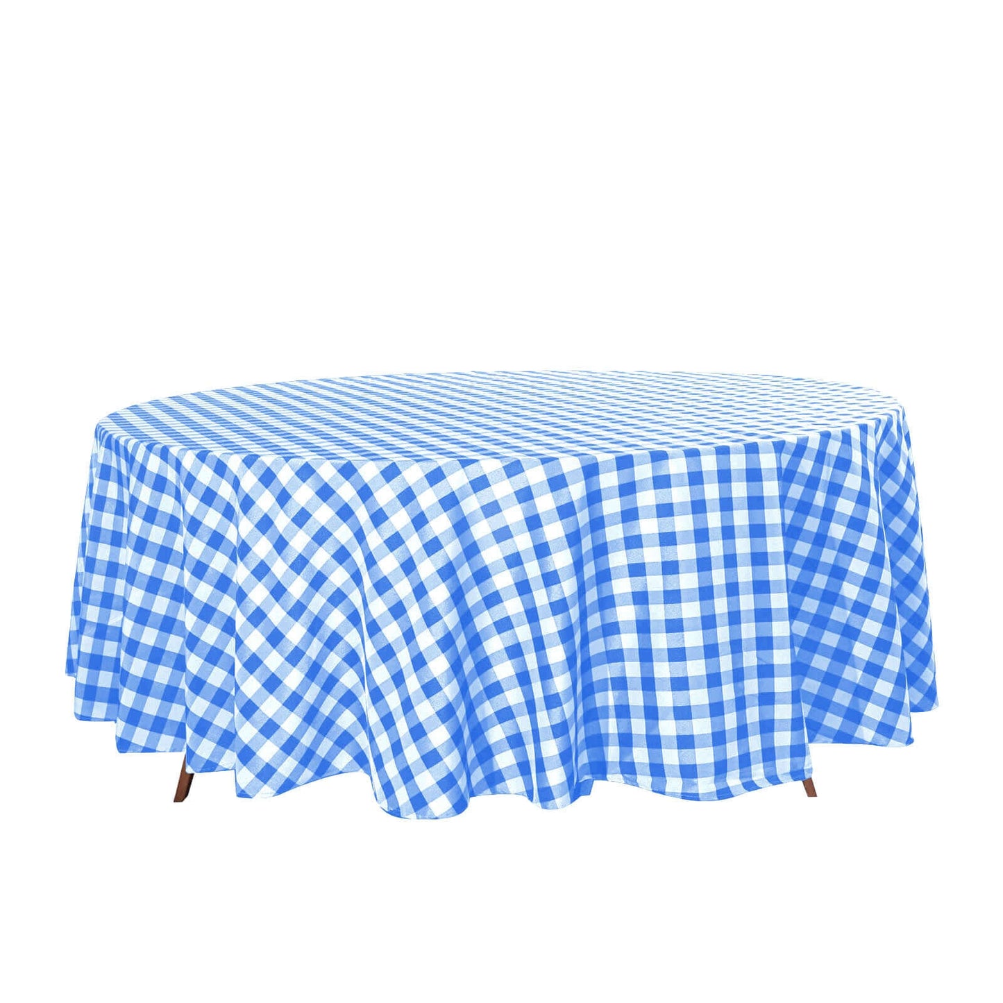 Polyester 108" Round Tablecloth White/Blue - Checkered Buffalo Plaid Table Cover - Linen Luxes