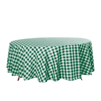 Polyester 108" Round Tablecloth White/Green - Checkered Buffalo Plaid Table Cover - Linen Luxes