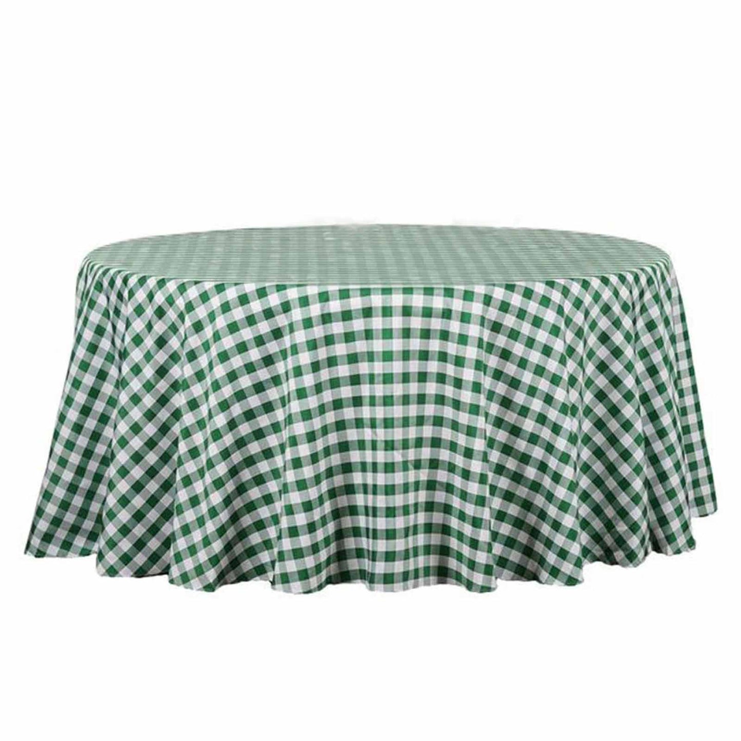 Polyester 108" Round Tablecloth White/Green - Checkered Buffalo Plaid Table Cover - Linen Luxes