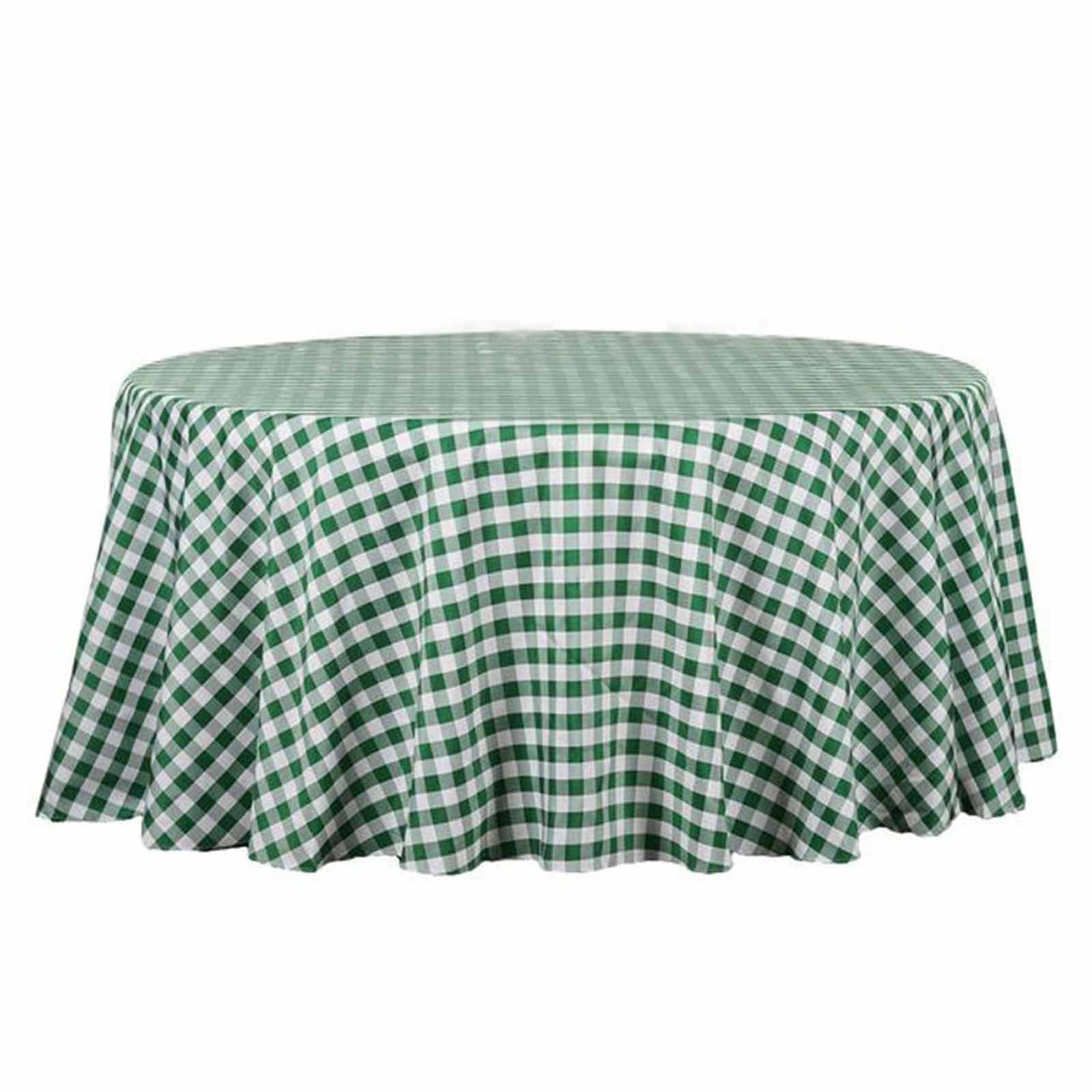 Polyester 108" Round Tablecloth White/Green - Checkered Buffalo Plaid Table Cover - Linen Luxes
