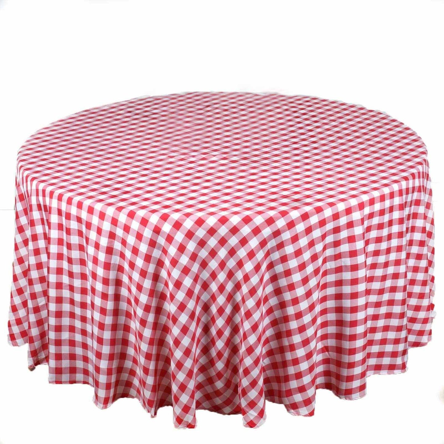 Polyester 108" Round Tablecloth White/Red - Checkered Buffalo Plaid Table Cover - Linen Luxes