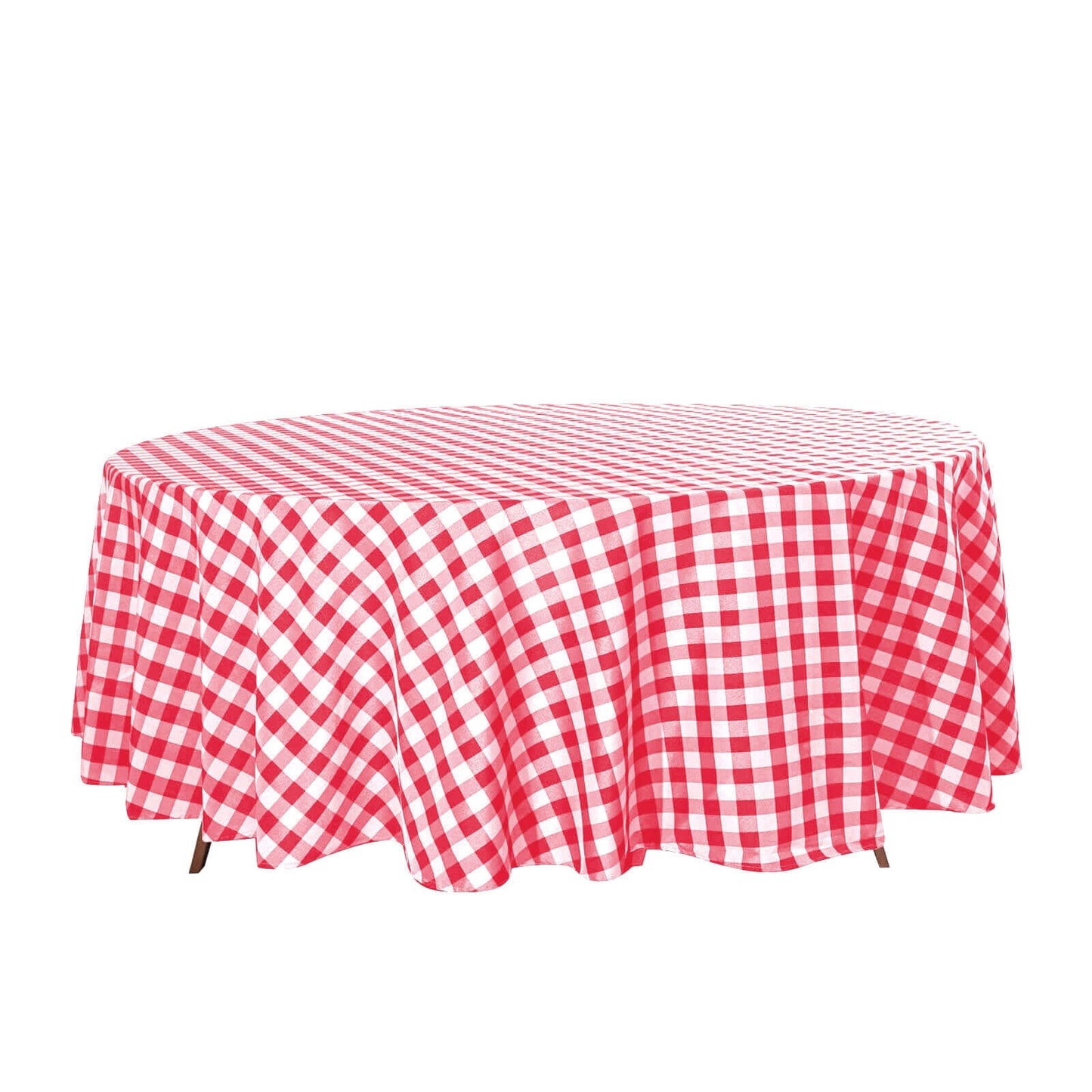 Polyester 108" Round Tablecloth White/Red - Checkered Buffalo Plaid Table Cover - Linen Luxes