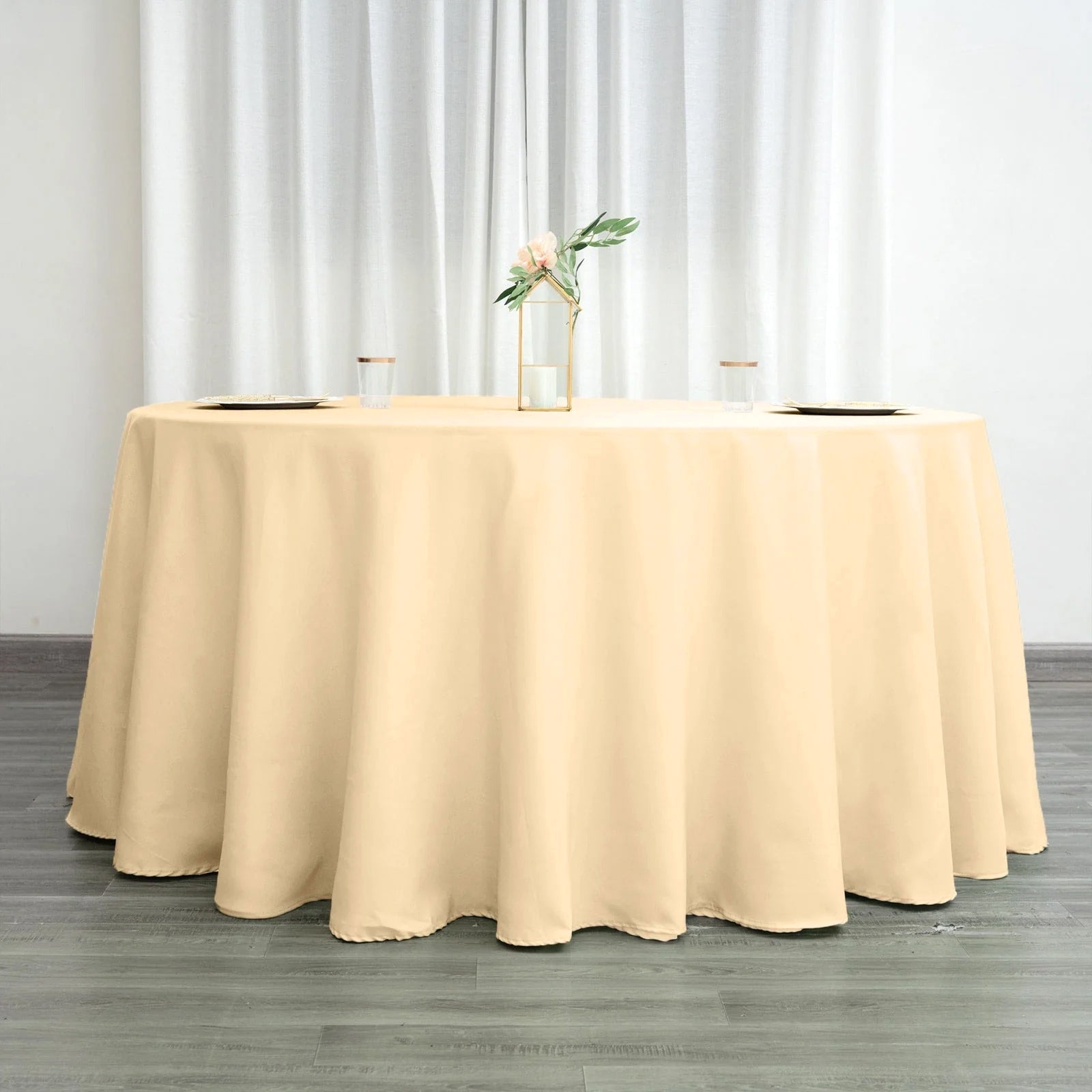 Polyester 120" Round Tablecloth Beige - Seamless Wrinkle - Resistant Table Cover - Linen Luxes