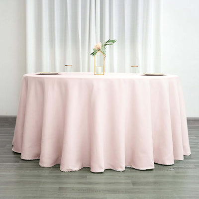 Polyester 120" Round Tablecloth Blush - Seamless Wrinkle - Resistant Table Cover - Linen Luxes