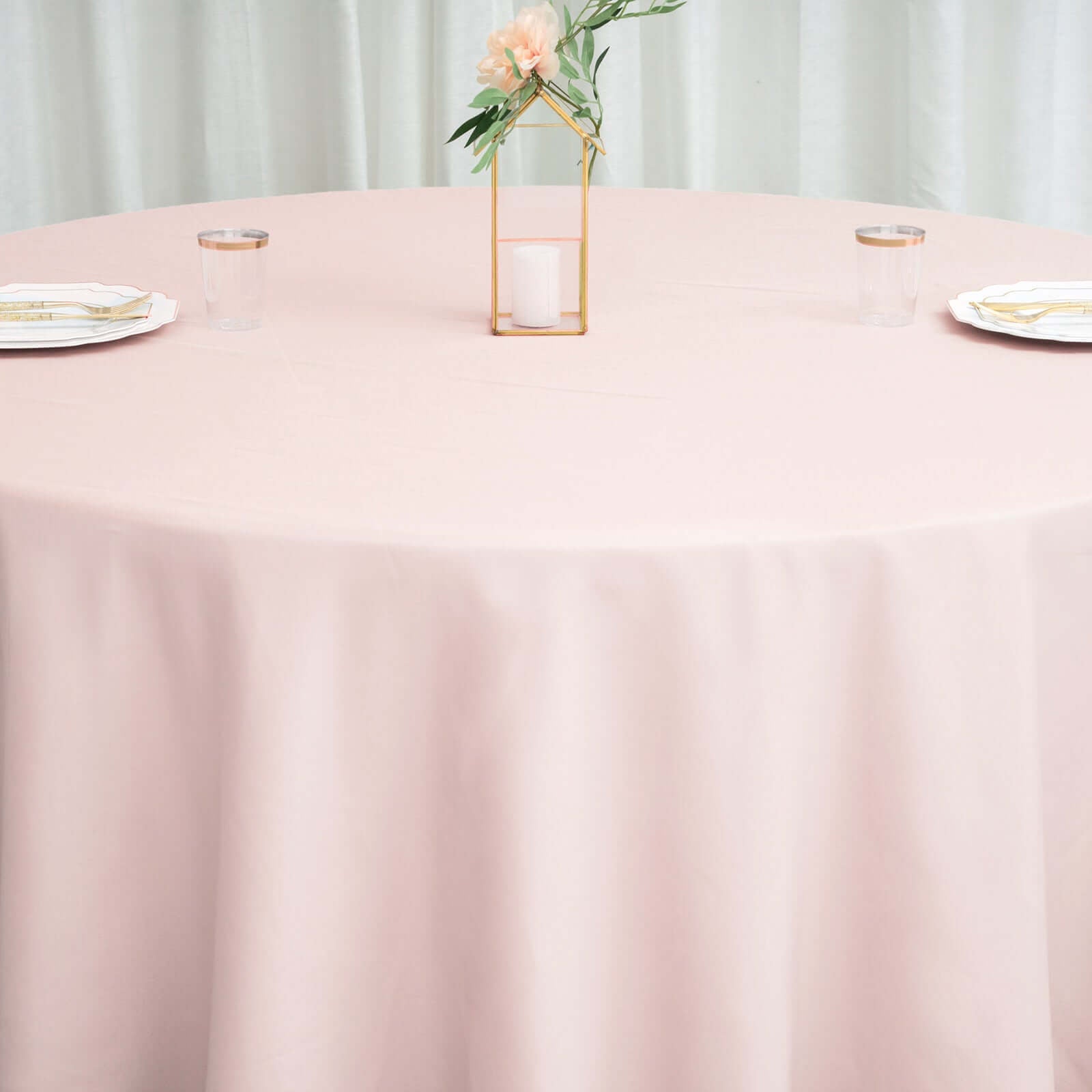 Polyester 120" Round Tablecloth Blush - Seamless Wrinkle - Resistant Table Cover - Linen Luxes