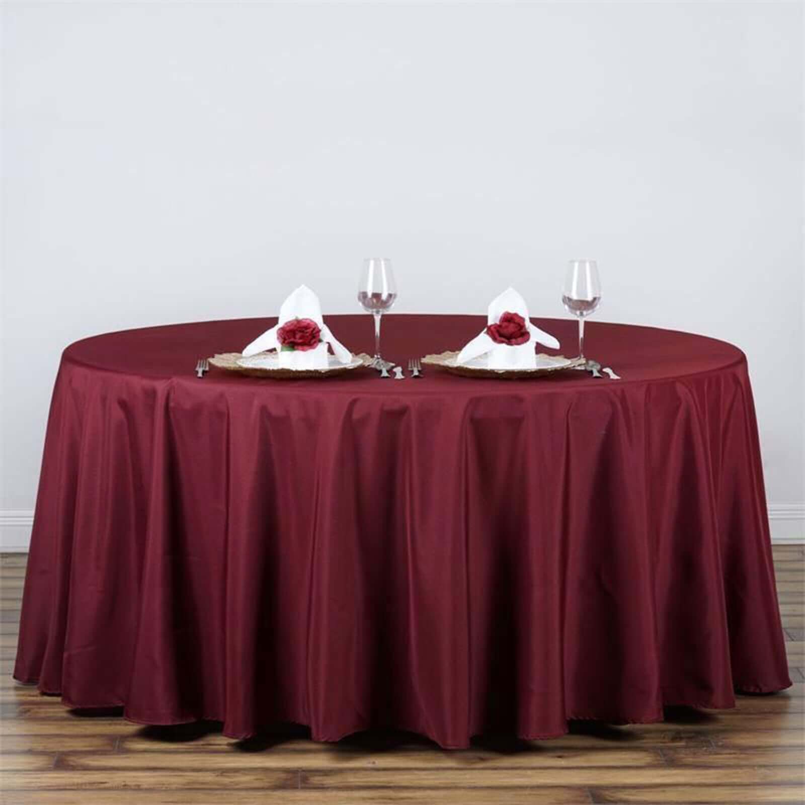 Polyester 120" Round Tablecloth Burgundy - Seamless Wrinkle - Resistant Table Cover - Linen Luxes
