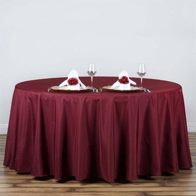Polyester 120" Round Tablecloth Burgundy - Seamless Wrinkle - Resistant Table Cover - Linen Luxes