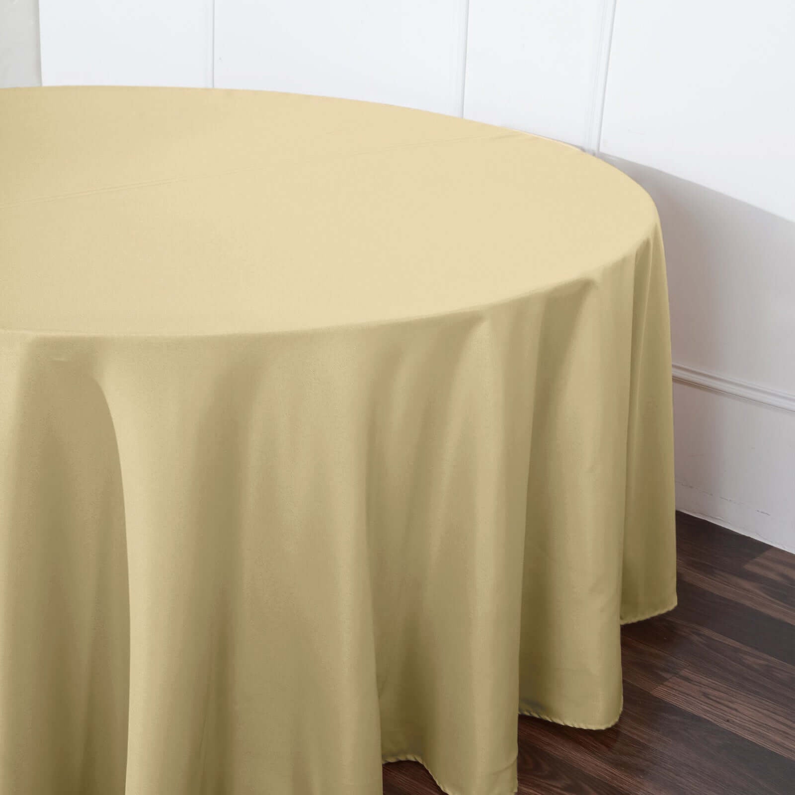 Polyester 120" Round Tablecloth Champagne - Seamless Wrinkle - Resistant Table Cover - Linen Luxes