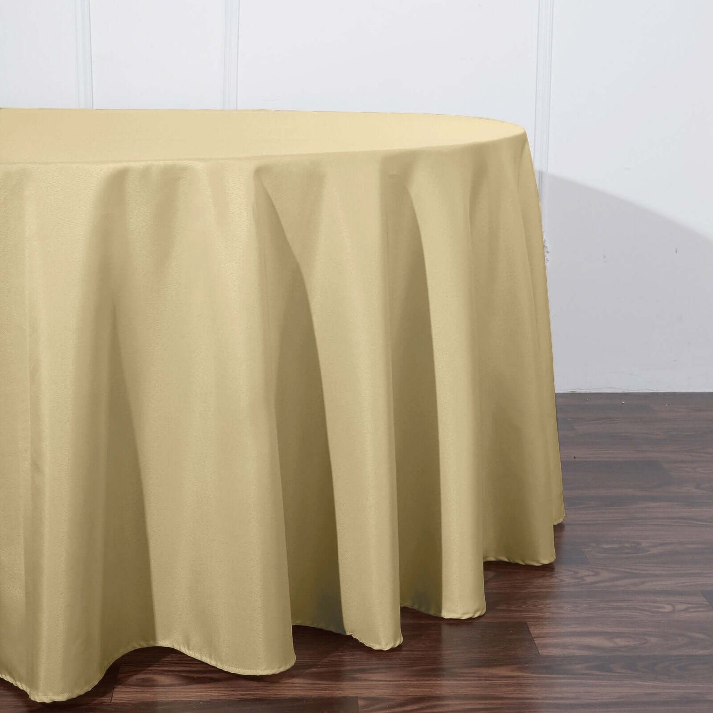 Polyester 120" Round Tablecloth Champagne - Seamless Wrinkle - Resistant Table Cover - Linen Luxes