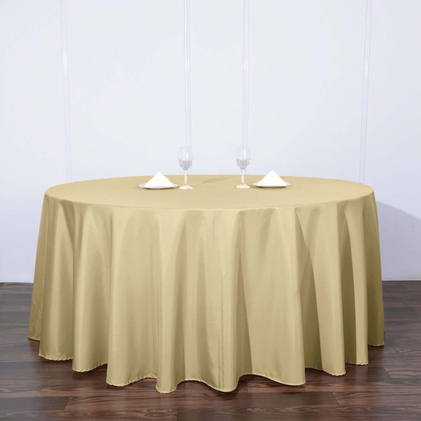 Polyester 120" Round Tablecloth Champagne - Seamless Wrinkle - Resistant Table Cover - Linen Luxes