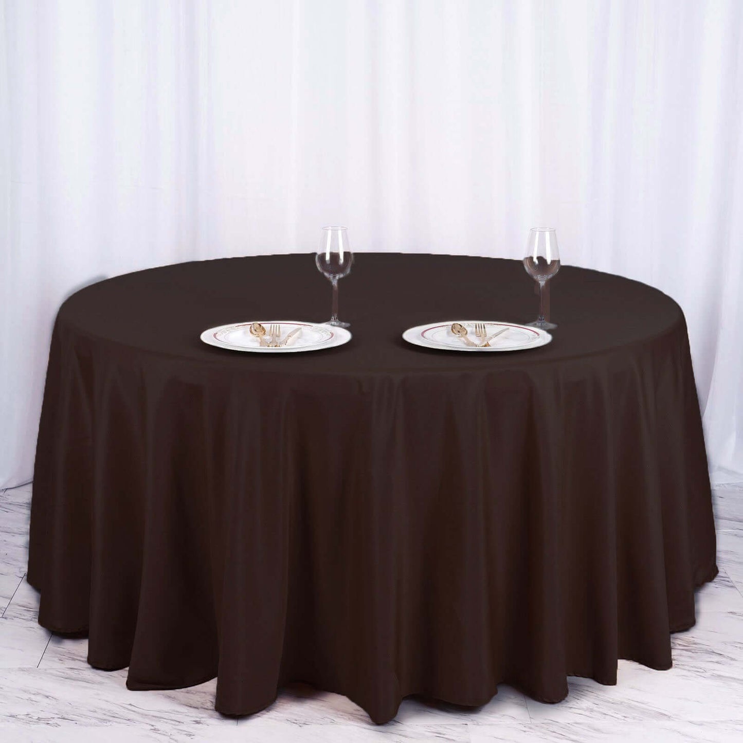 Polyester 120" Round Tablecloth Chocolate - Seamless Wrinkle - Resistant Table Cover - Linen Luxes