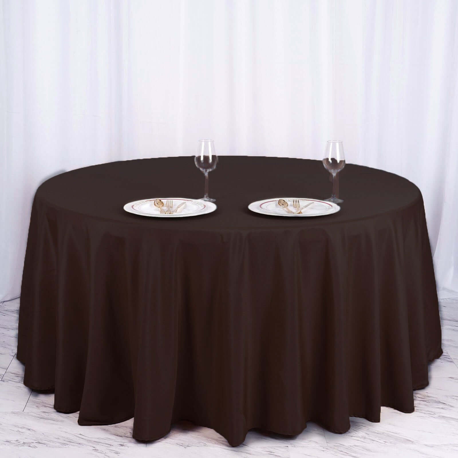 Polyester 120" Round Tablecloth Chocolate - Seamless Wrinkle - Resistant Table Cover - Linen Luxes