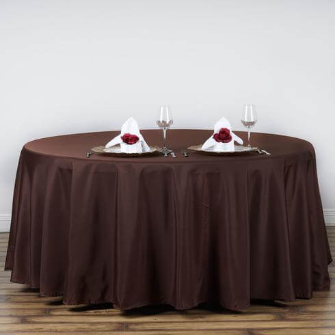 Polyester 120" Round Tablecloth Chocolate - Seamless Wrinkle - Resistant Table Cover - Linen Luxes