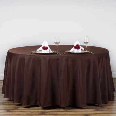 Polyester 120" Round Tablecloth Chocolate - Seamless Wrinkle - Resistant Table Cover - Linen Luxes