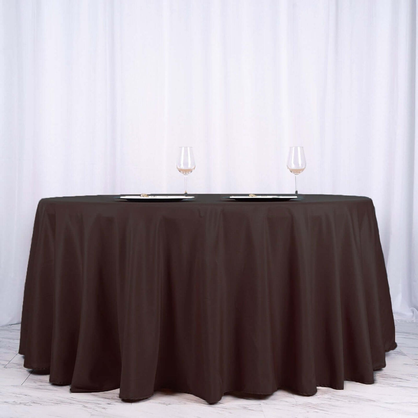 Polyester 120" Round Tablecloth Chocolate - Seamless Wrinkle - Resistant Table Cover - Linen Luxes