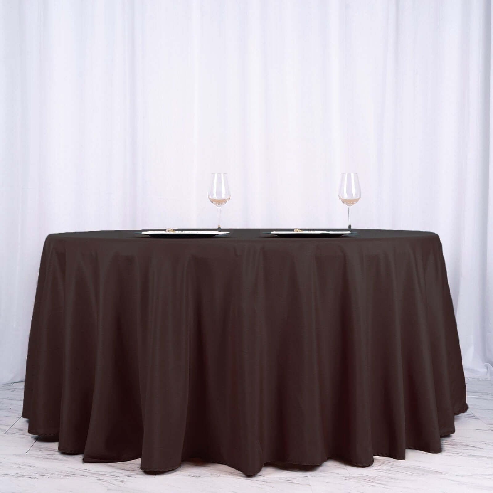 Polyester 120" Round Tablecloth Chocolate - Seamless Wrinkle - Resistant Table Cover - Linen Luxes