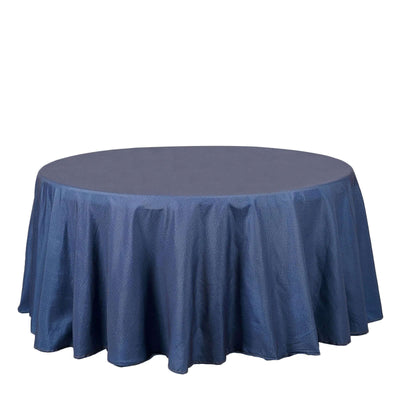 Polyester 120" Round Tablecloth Dark Denim Blue - Seamless Faux Denim Design for Stylish Gatherings - Linen Luxes