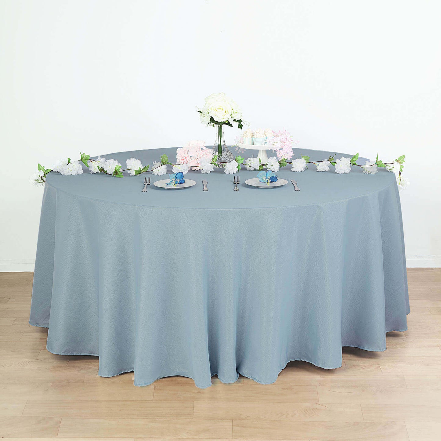 Polyester 120" Round Tablecloth Dusty Blue - Seamless Wrinkle - Resistant Table Cover - Linen Luxes