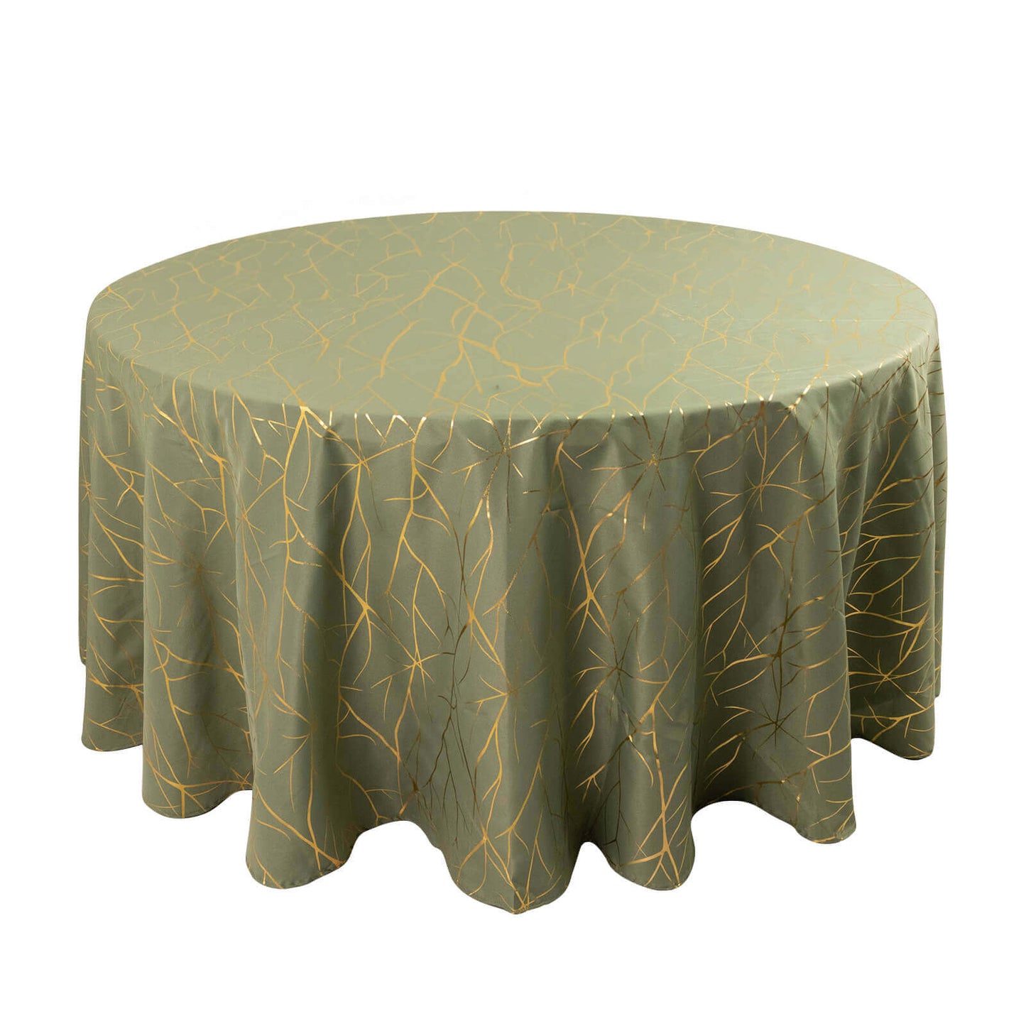 Polyester 120" Round Tablecloth Dusty Sage Green with Gold Foil Tree Branch Pattern - Wrinkle-Resistant Seamless Table Cover for Classy Events