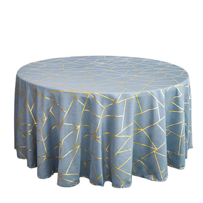 Polyester 120" Round Tablecloth Dusty Blue with Gold Foil Geometric Pattern Wrinkle-Resistant Seamless Table Cover