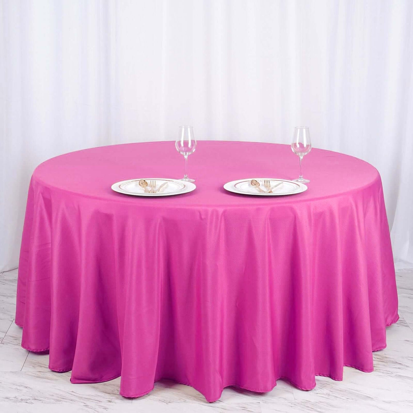 Polyester 120" Round Tablecloth Fuchsia - Seamless Wrinkle - Resistant Table Cover - Linen Luxes