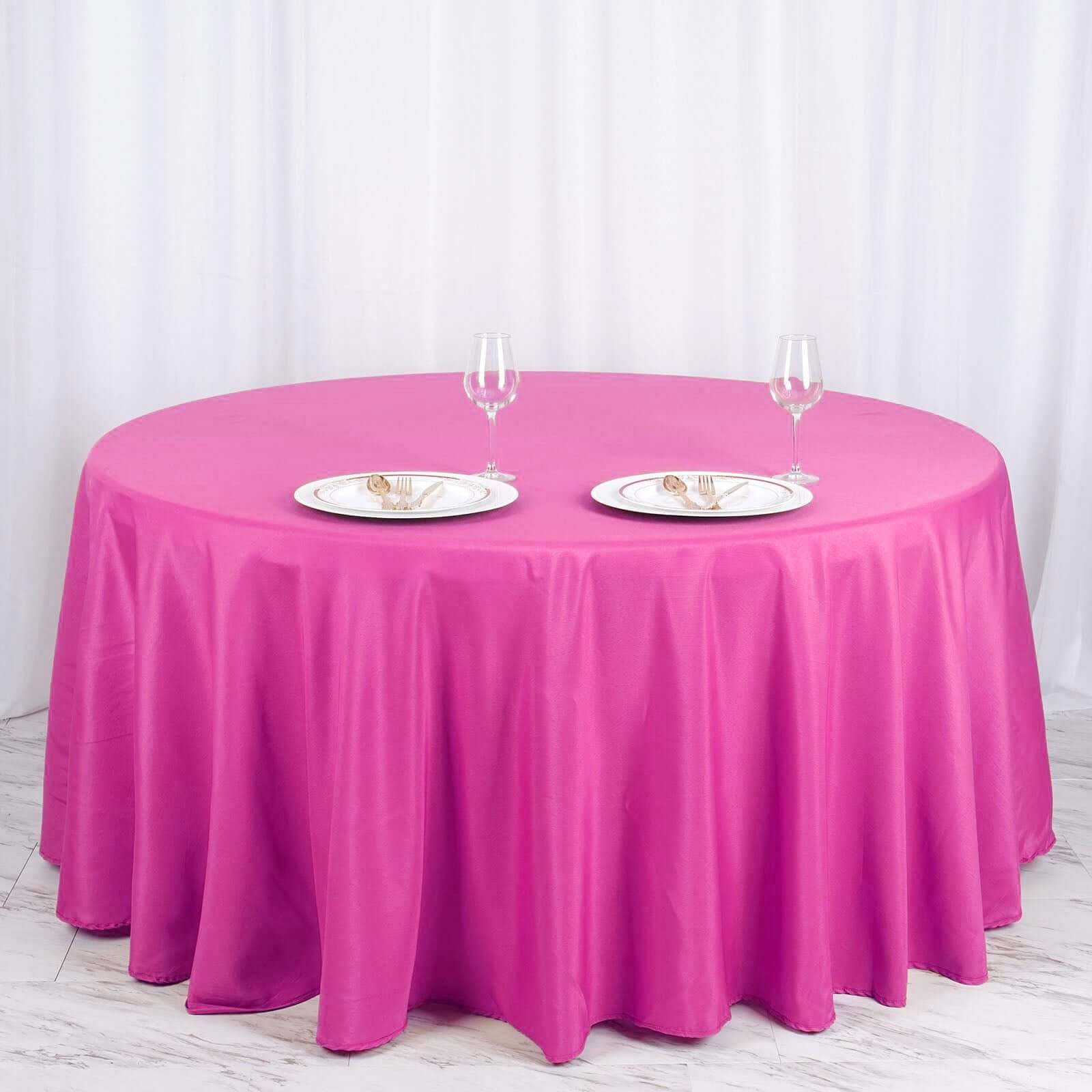 Polyester 120" Round Tablecloth Fuchsia - Seamless Wrinkle - Resistant Table Cover - Linen Luxes