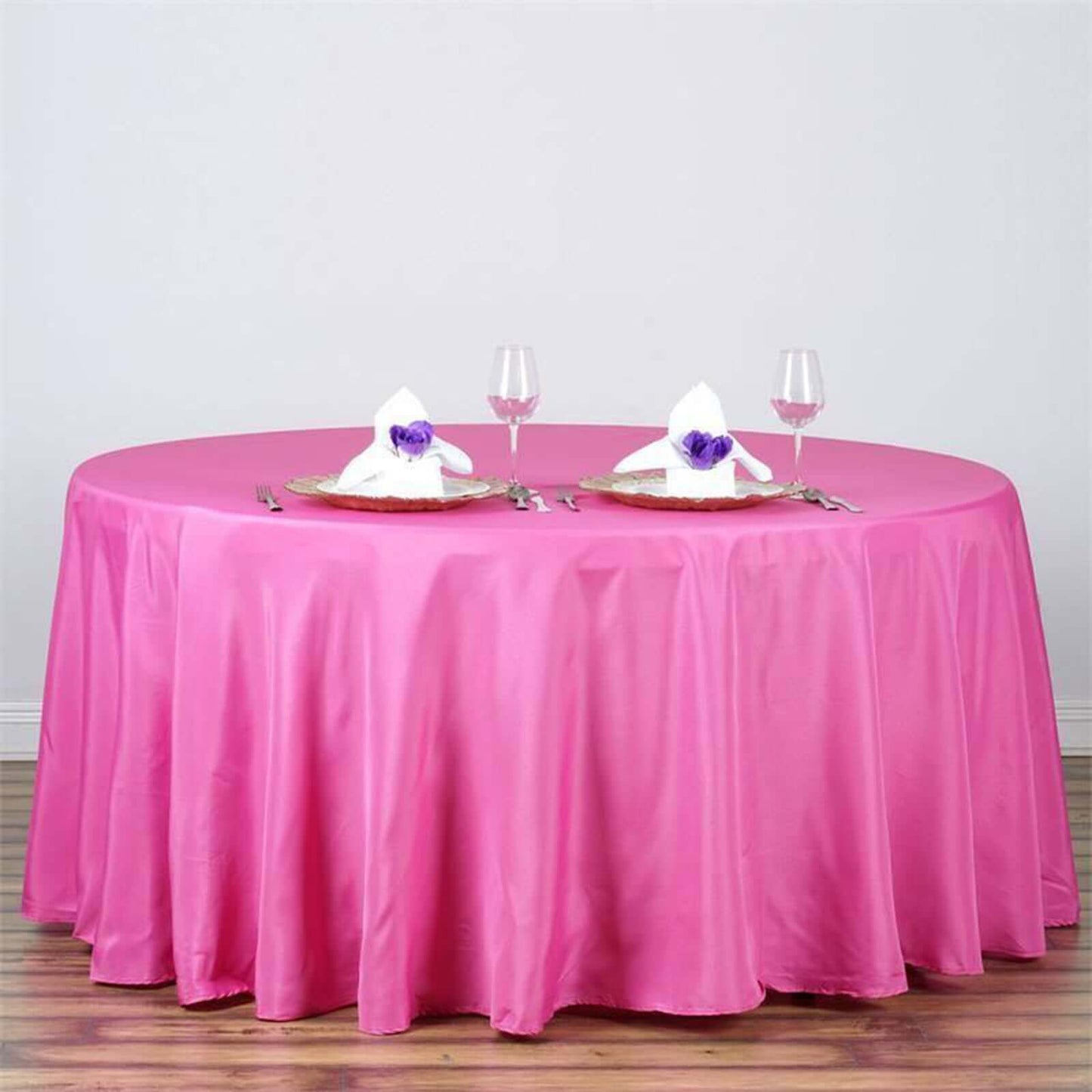 Polyester 120" Round Tablecloth Fuchsia - Seamless Wrinkle - Resistant Table Cover - Linen Luxes